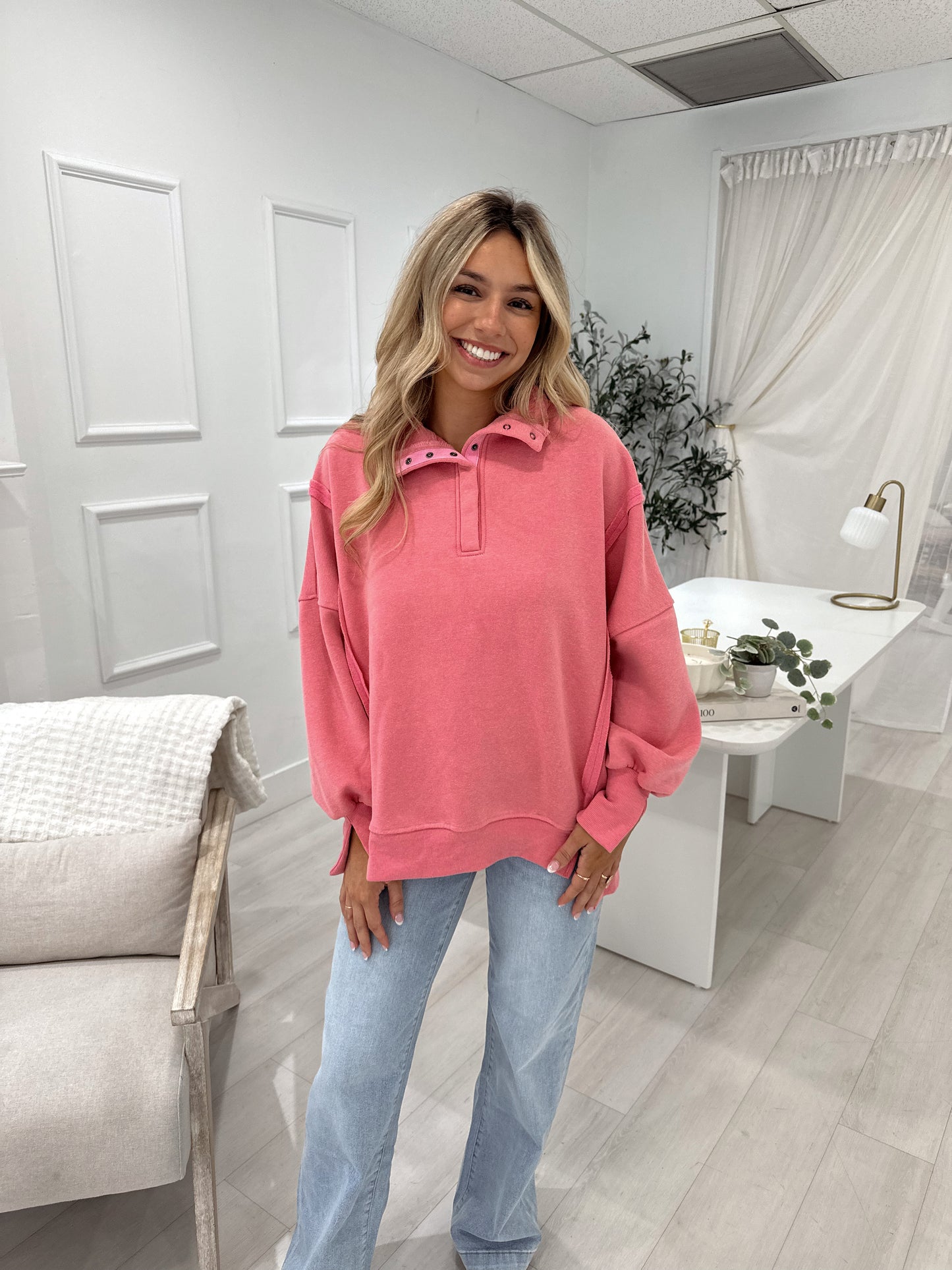 Pink Mineral Washed Pullover