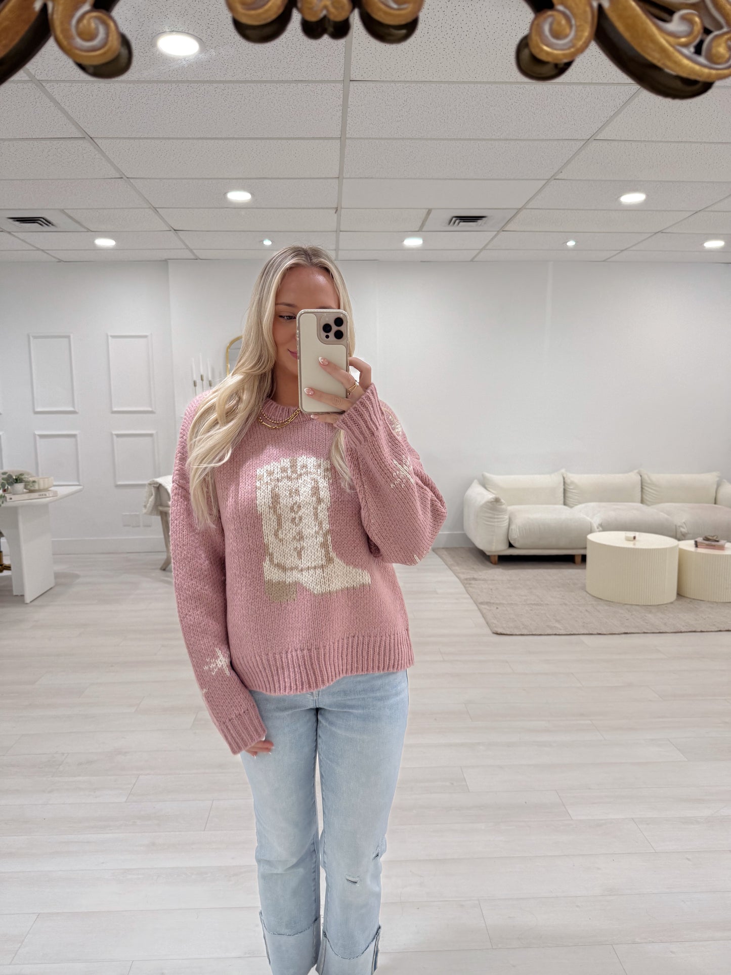 Dusty Pink Graphic Print Knit Sweater