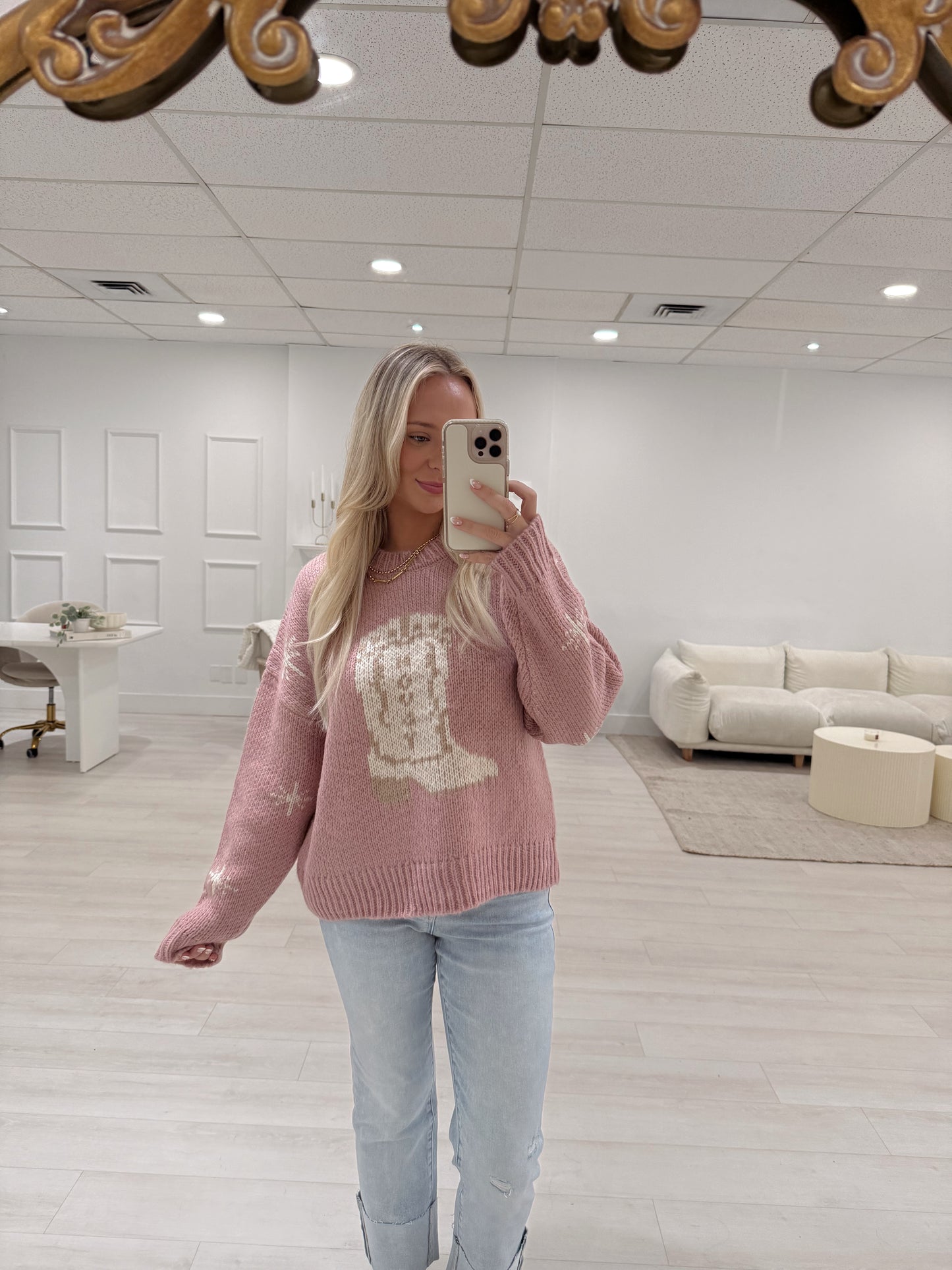 Dusty Pink Graphic Print Knit Sweater