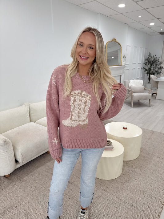 Dusty Pink Graphic Print Knit Sweater