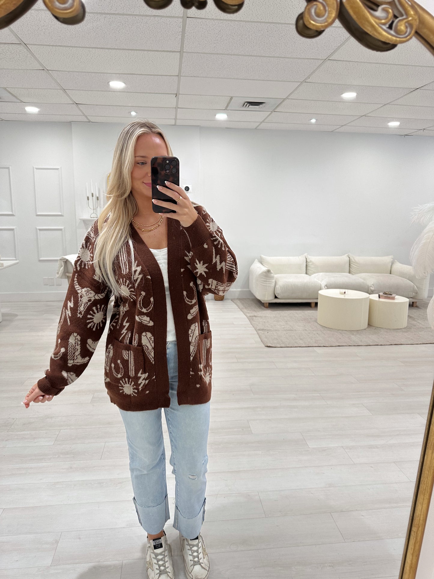 Chocolate Western Graphic Knit Cardigan