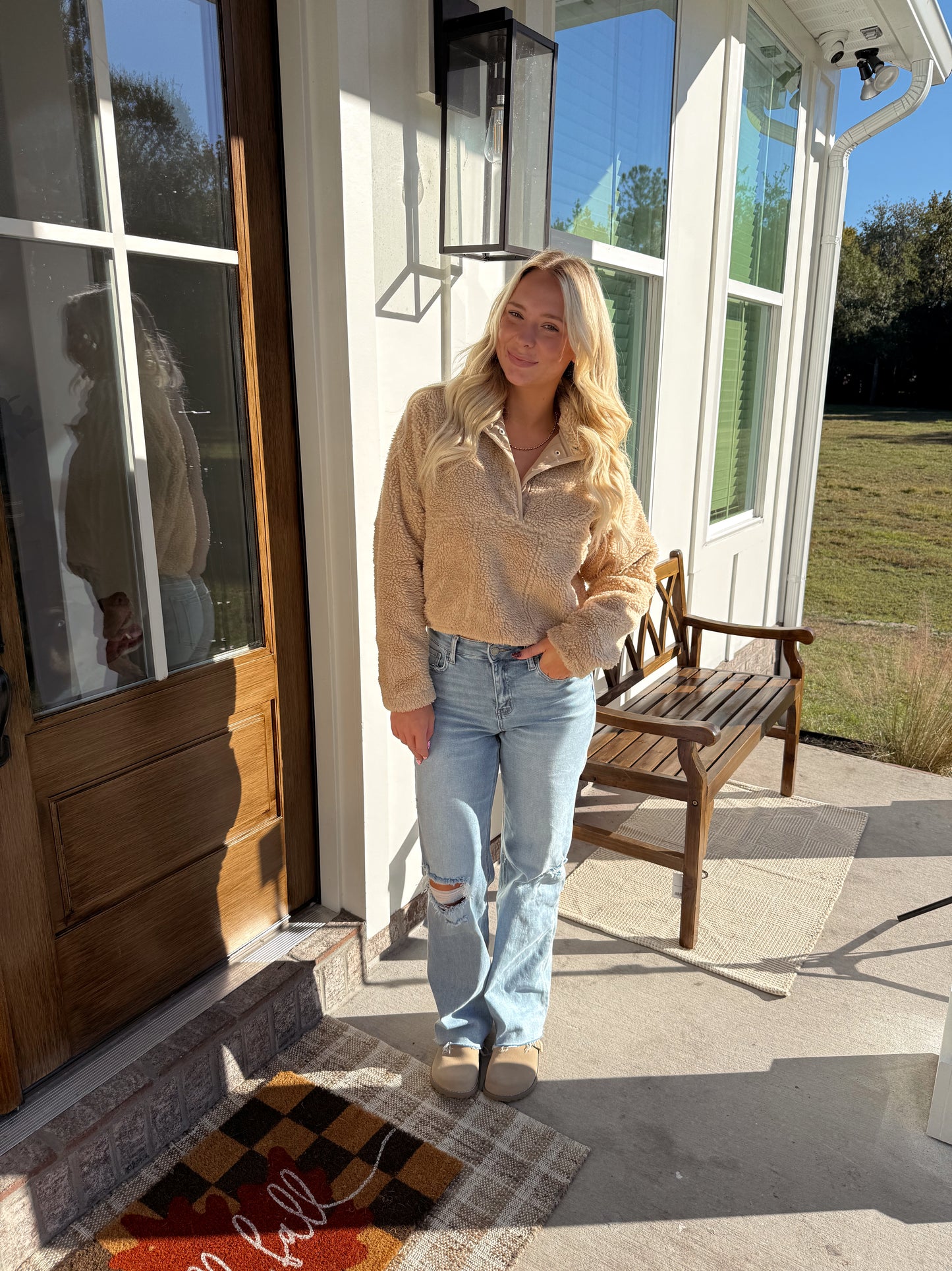 Beige Woven Pullover