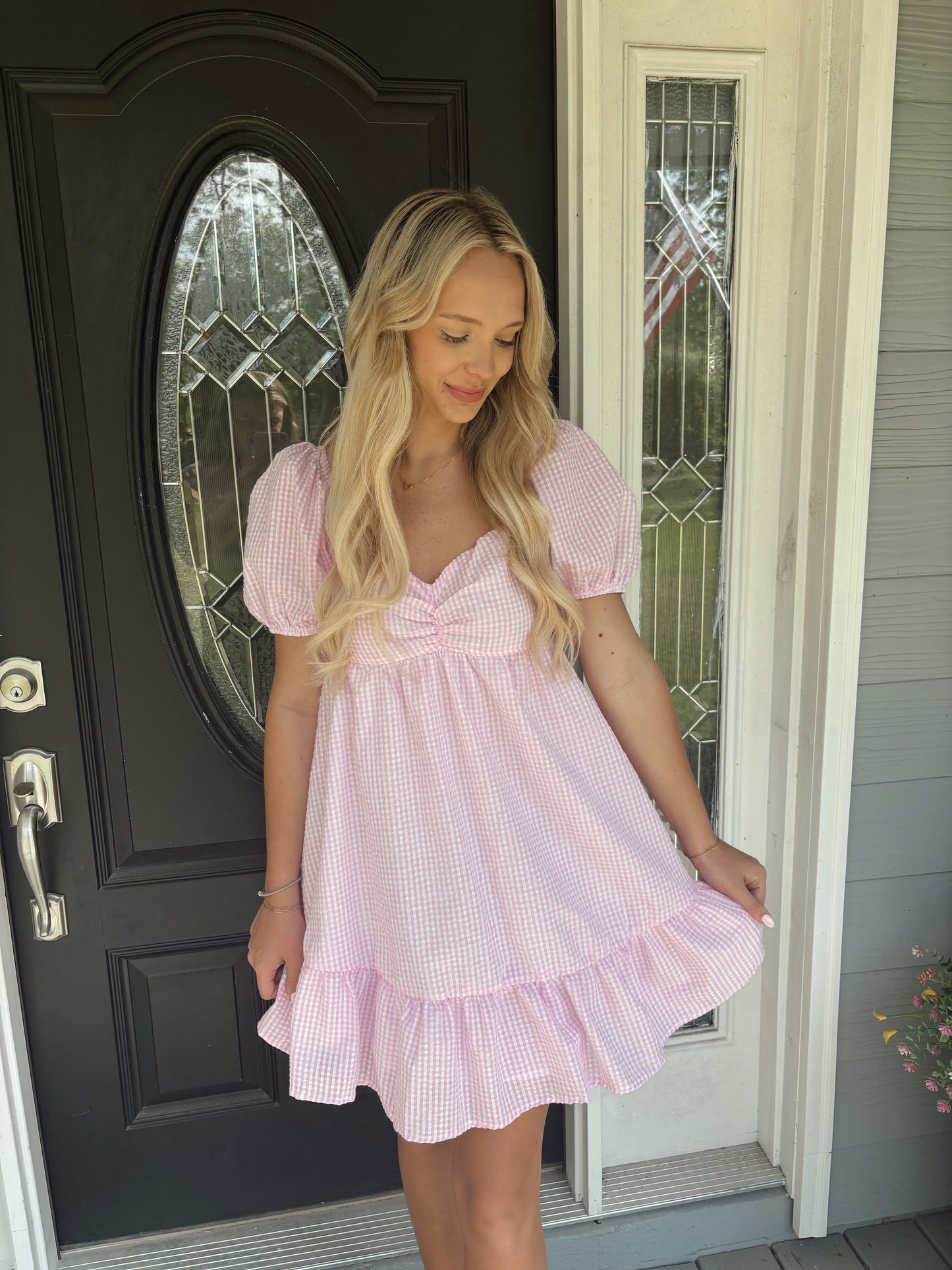 Pink Gingham Mini Dress