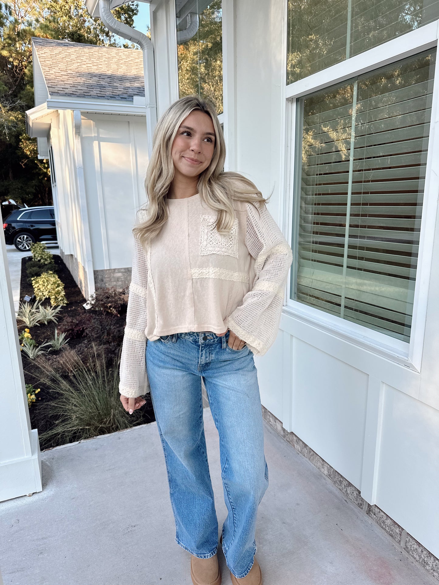 Natural Crochet Detailed Top