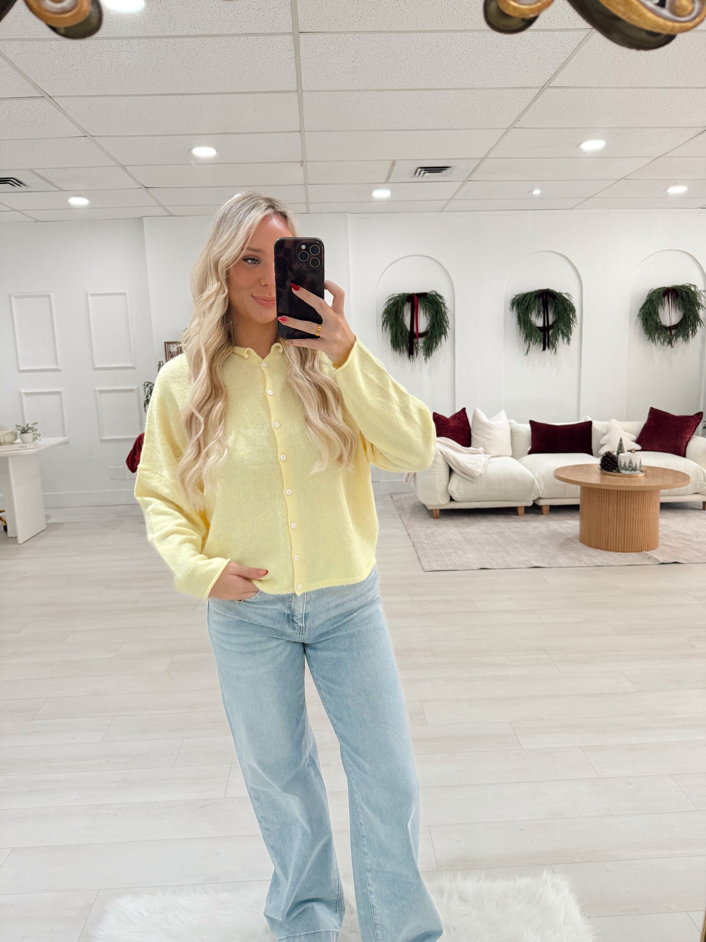 Lightweight Button Down Cardigan-Yellow