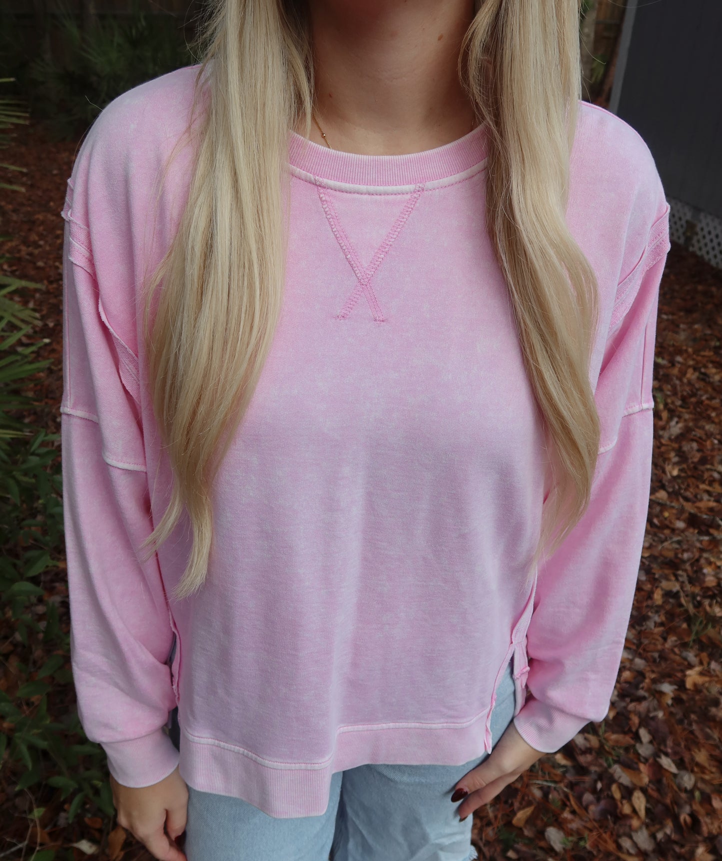 Long Sleeve Oversized Pullover-Pink