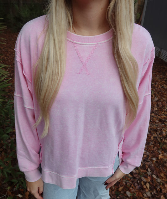 Long Sleeve Oversized Pullover-Pink