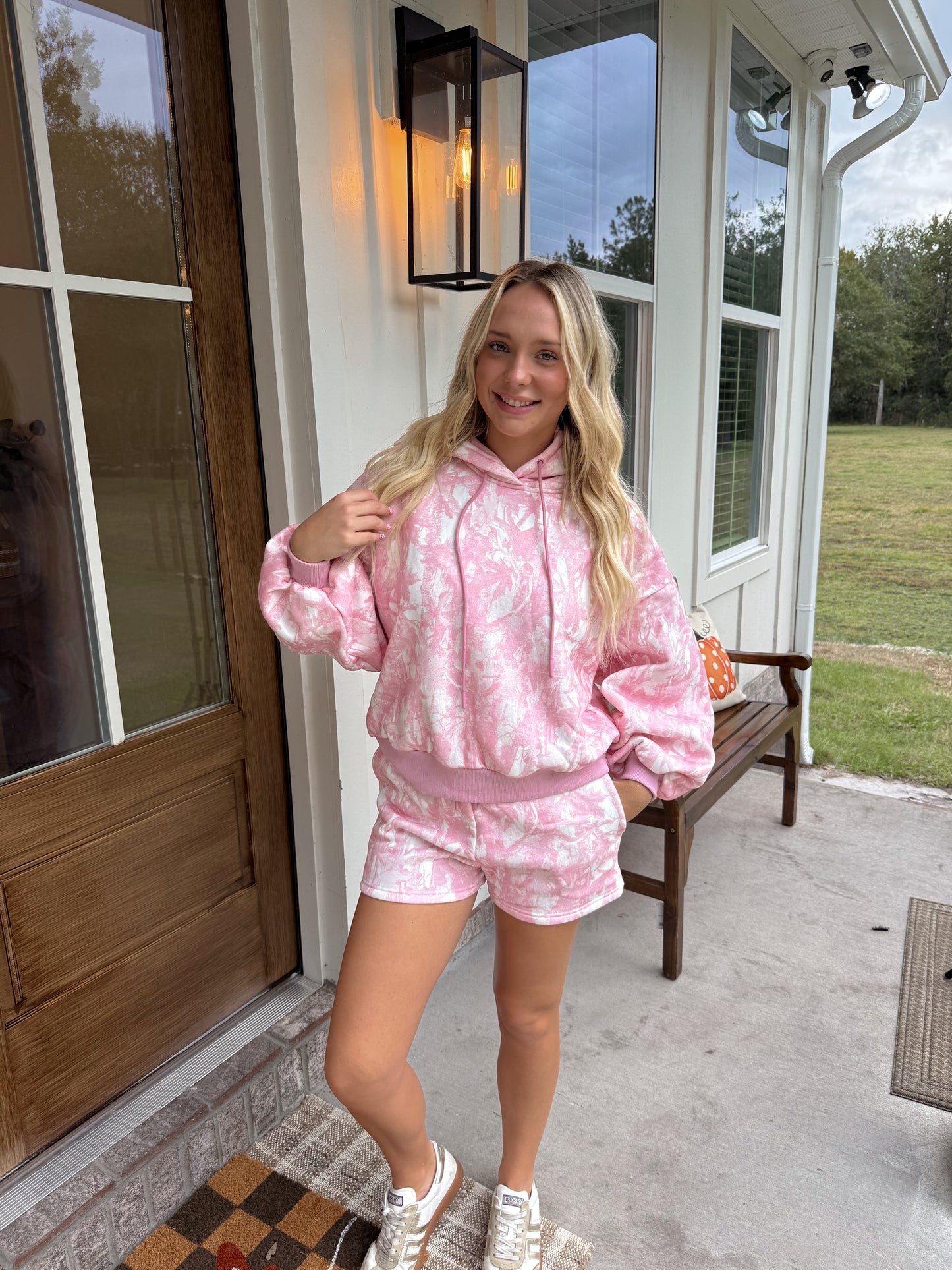 Pink Camo Hoodie & Shorts Set