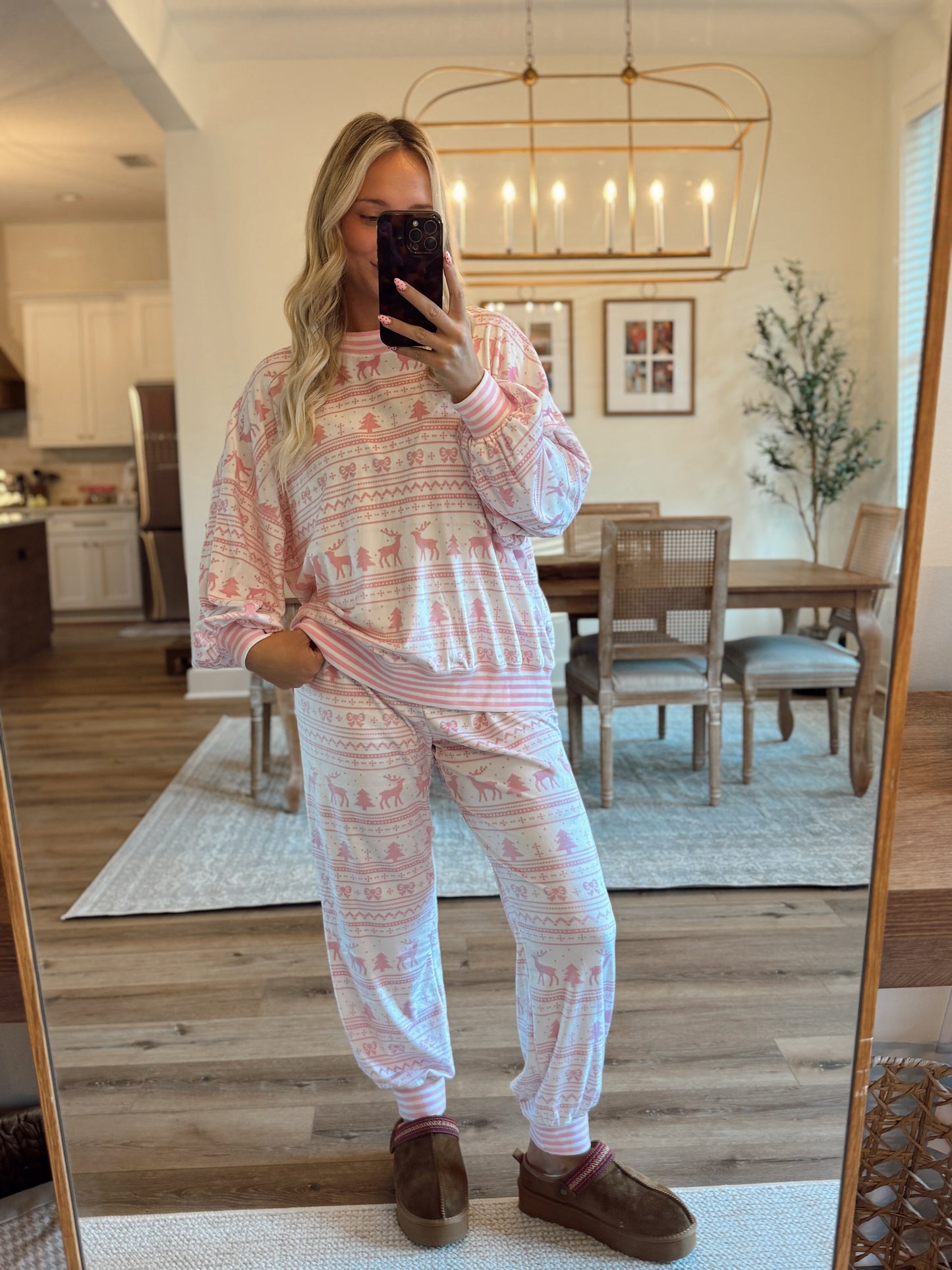 Pink Christmas Printed Loungewear Set