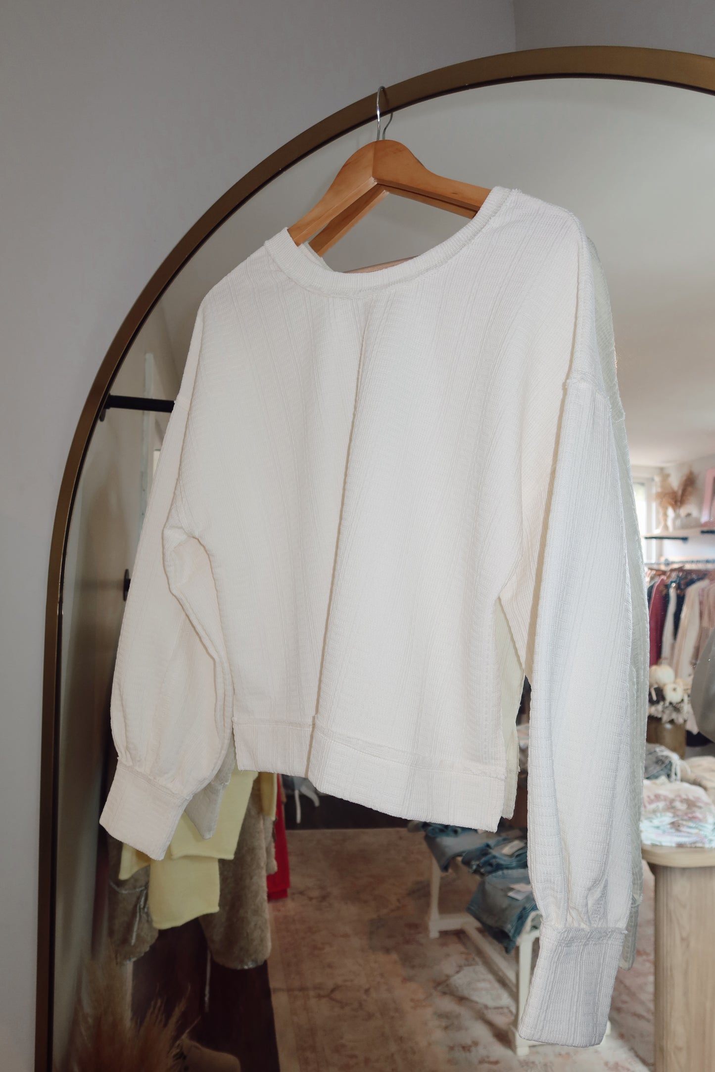 Cream Oversized Textured Knit Top