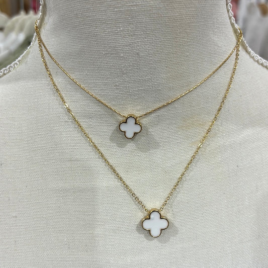 Double Layered White Clover Necklace