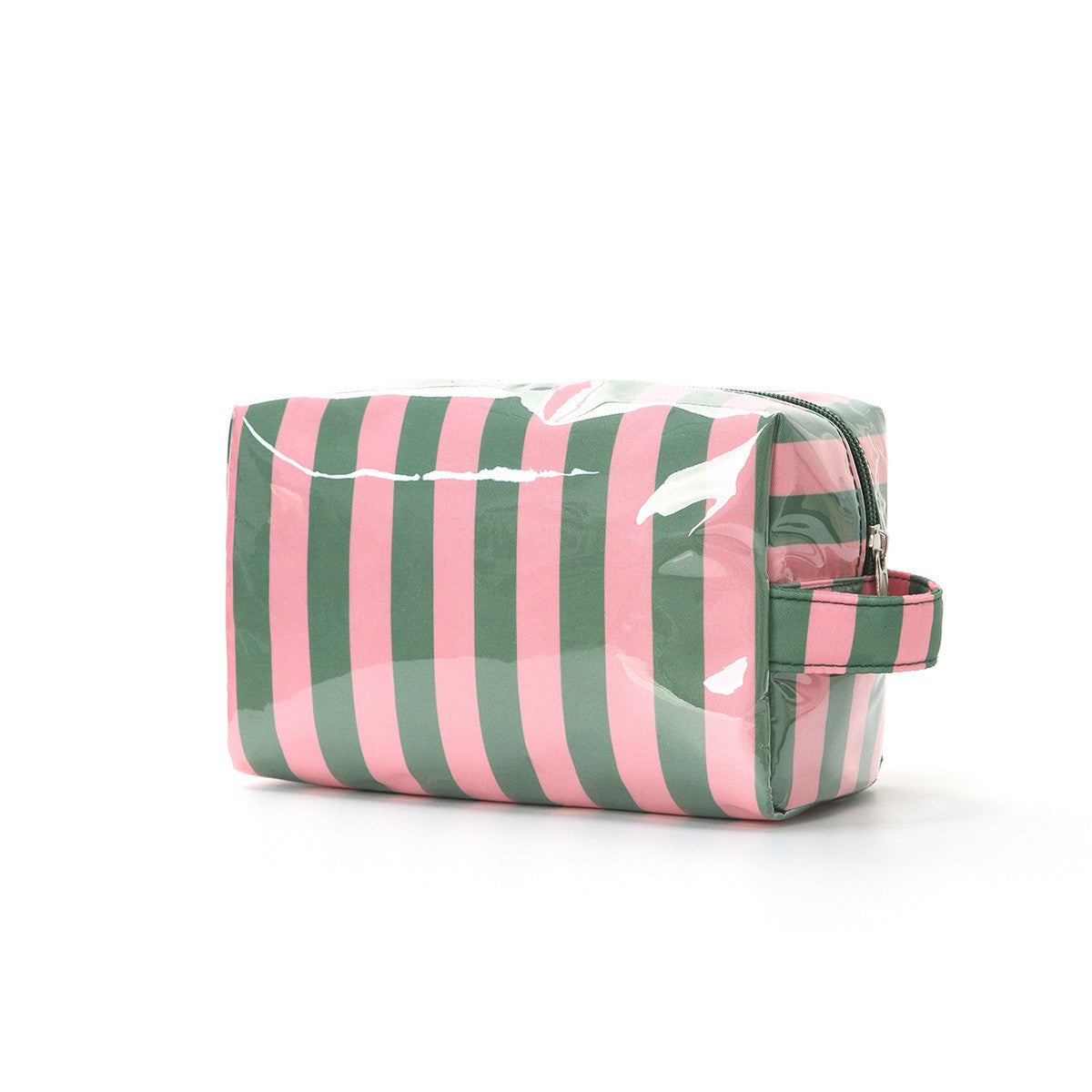 Stripe Waterproof Cosmetic Bag - Pink + Green