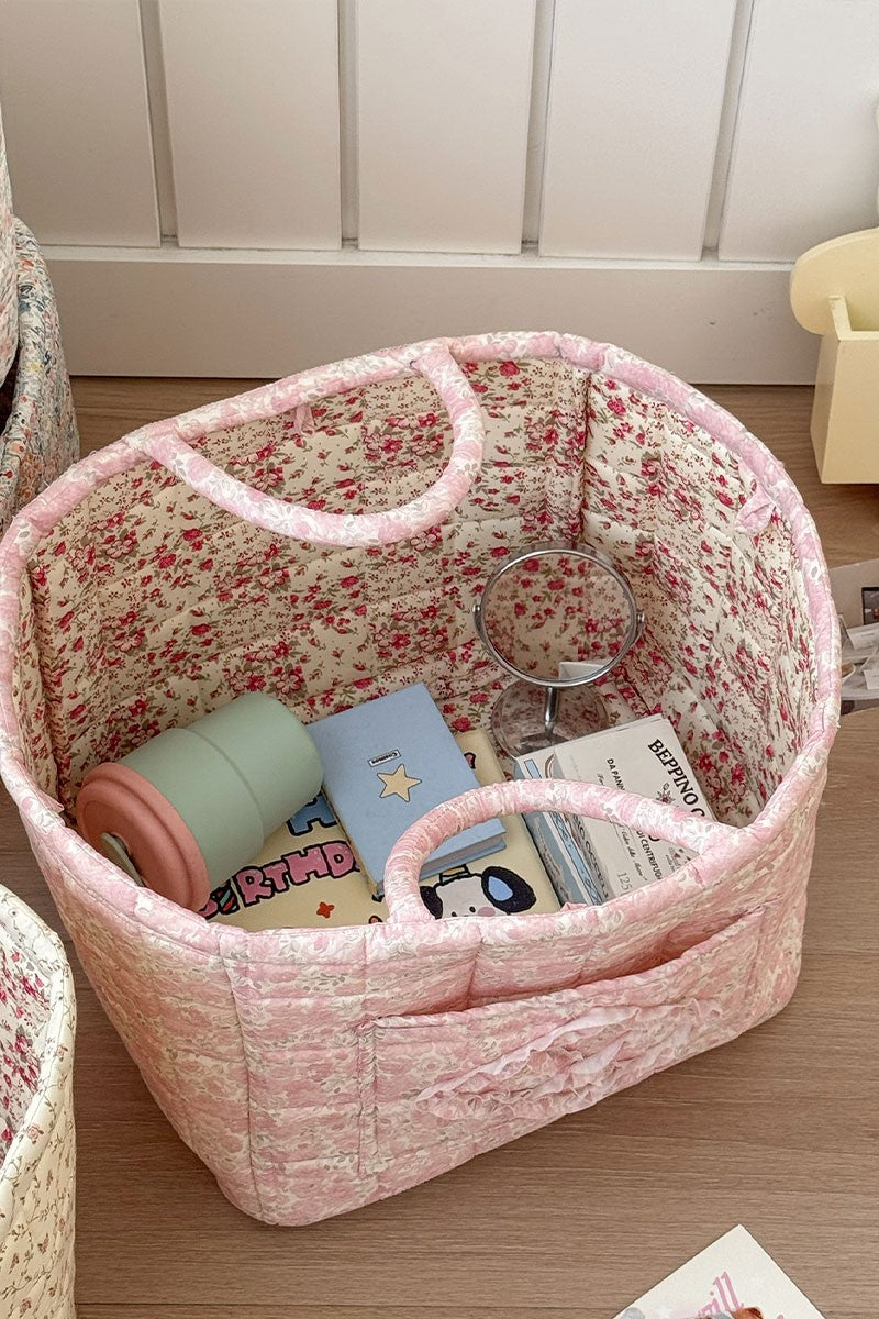 Quilted Floral Storage Basket Tote - Pink Floral