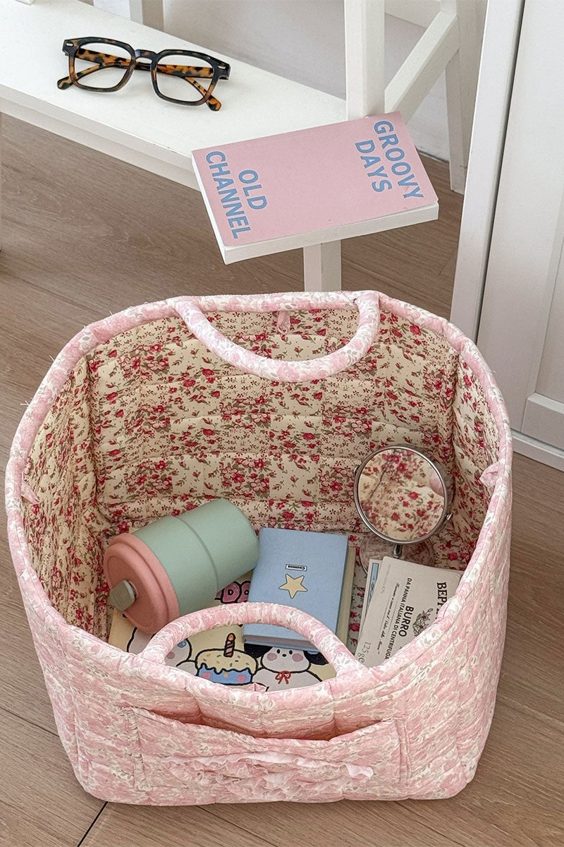 Quilted Floral Storage Basket Tote - Pink Floral