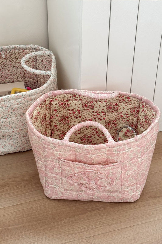 Quilted Floral Storage Basket Tote - Pink Floral