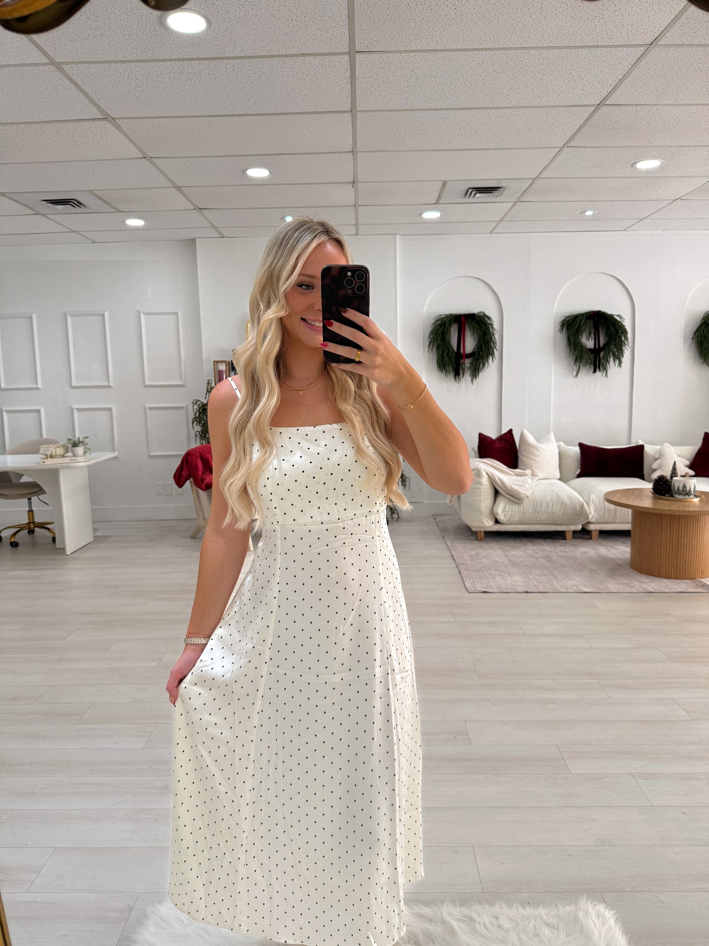 Ivory Polka Dot Satin Cami Dress