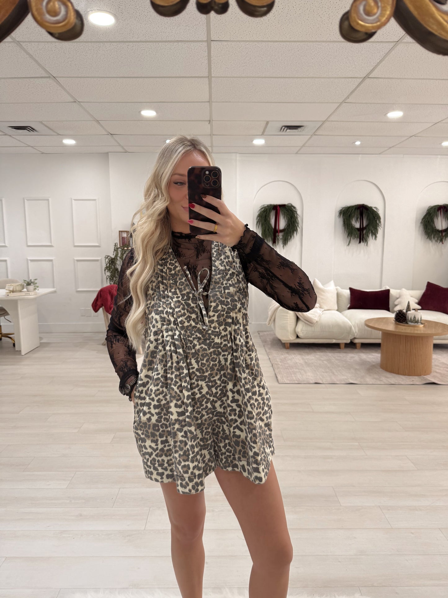 Leopard Pleated V Neck Sleeveless Romper