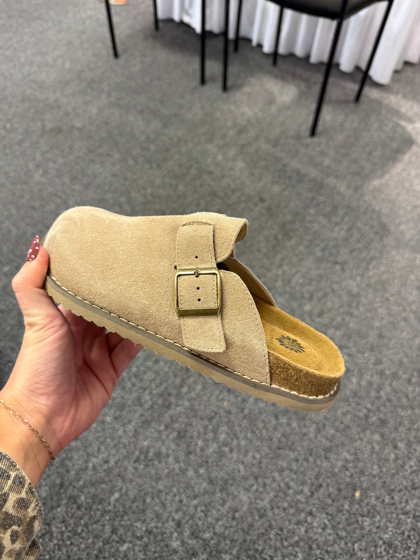 Taupe Clog Slip Ons