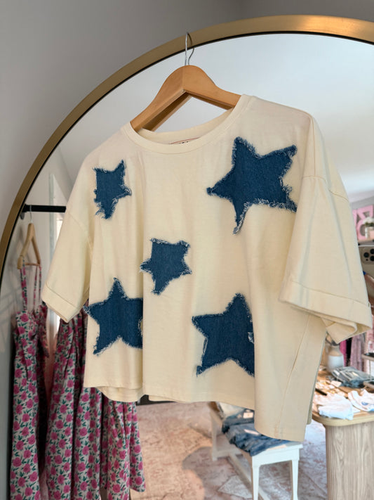 Denim Star Patch Knit Top