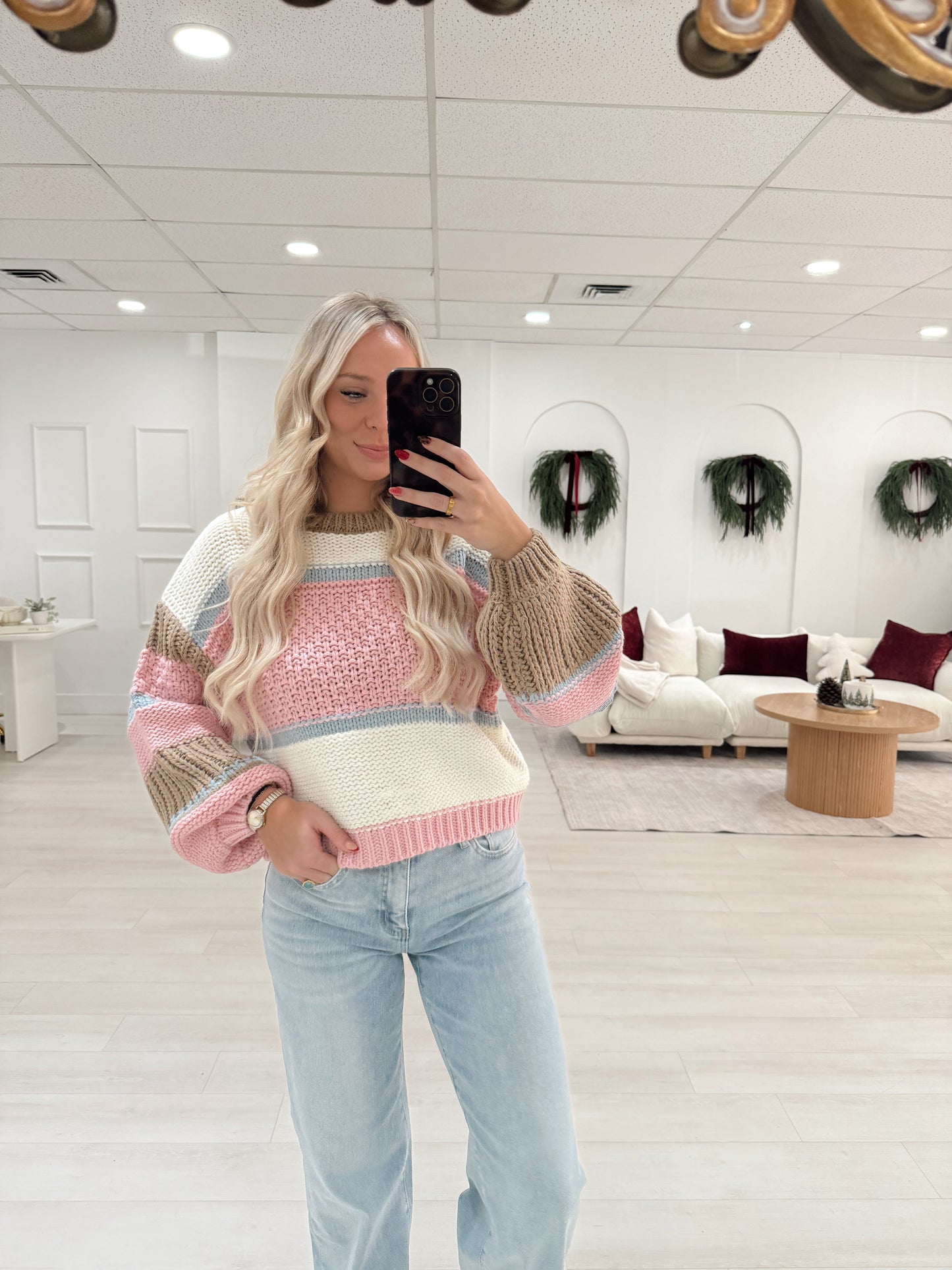 Pink/Taupe Multi Colored Stripped Sweater
