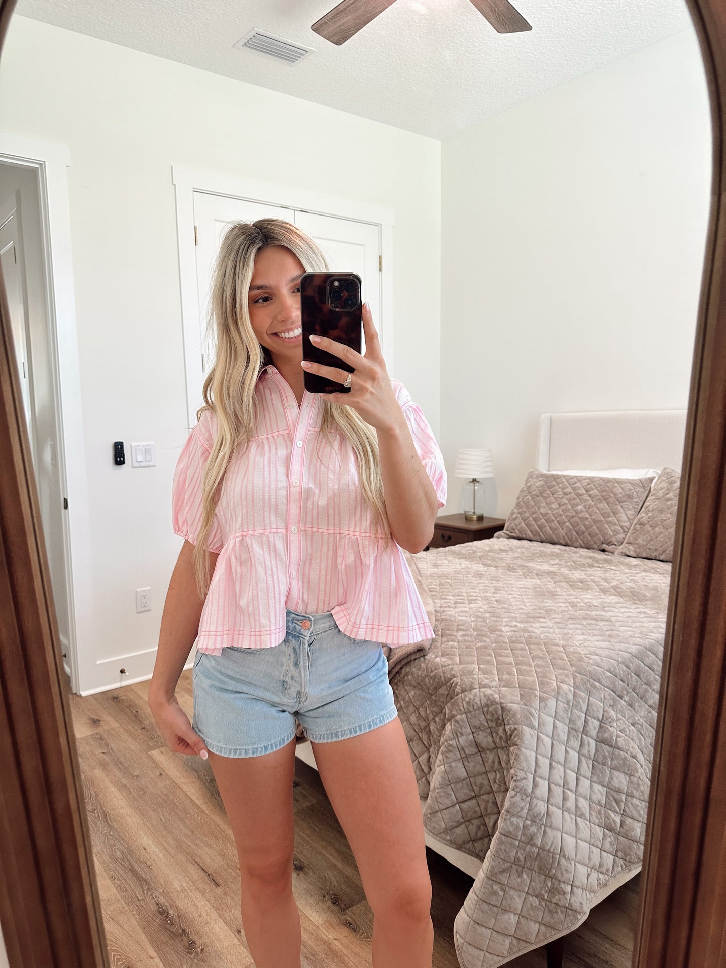 Pink Striped Babydoll Blouse
