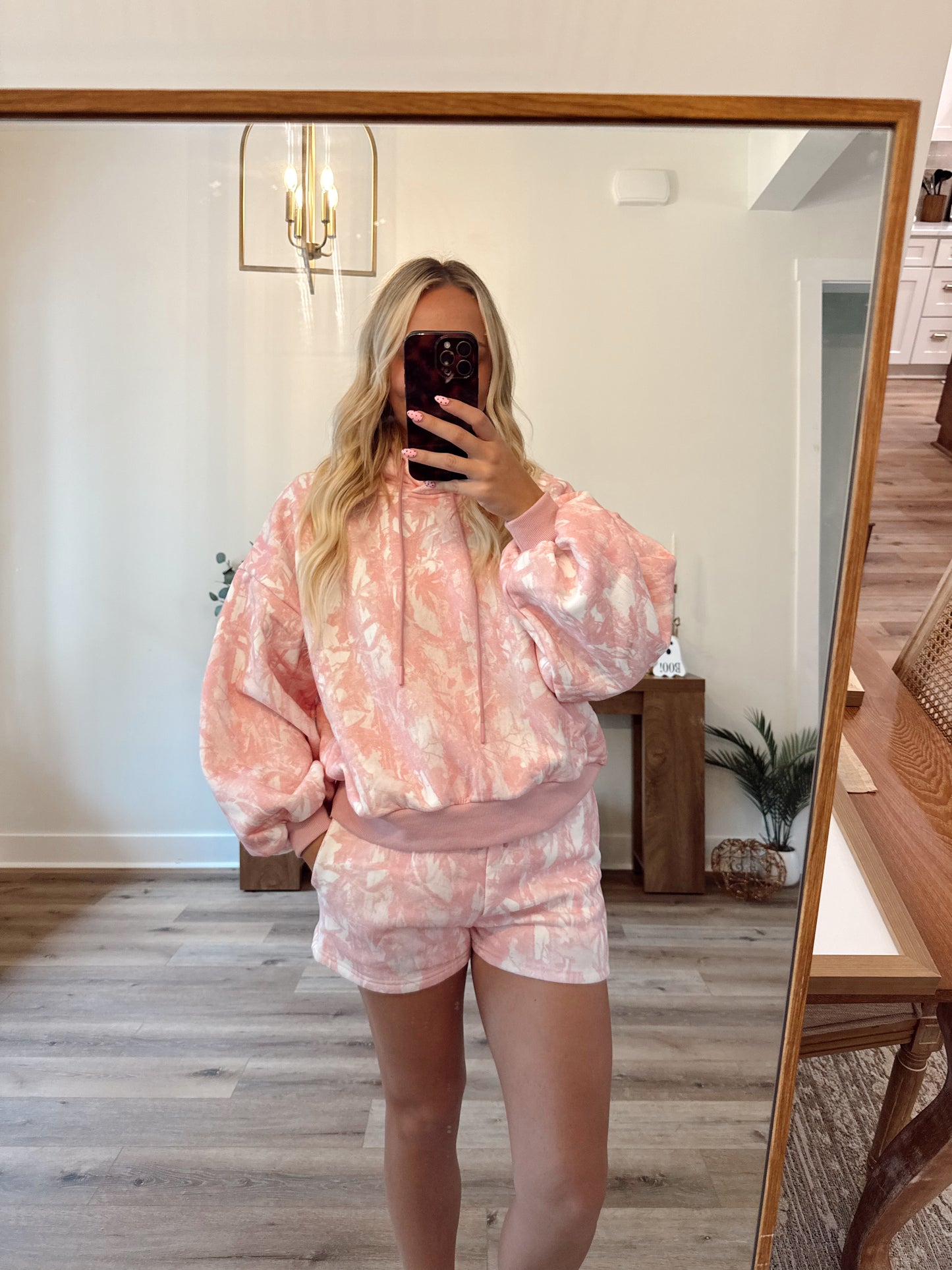 Pink Camo Hoodie & Shorts Set