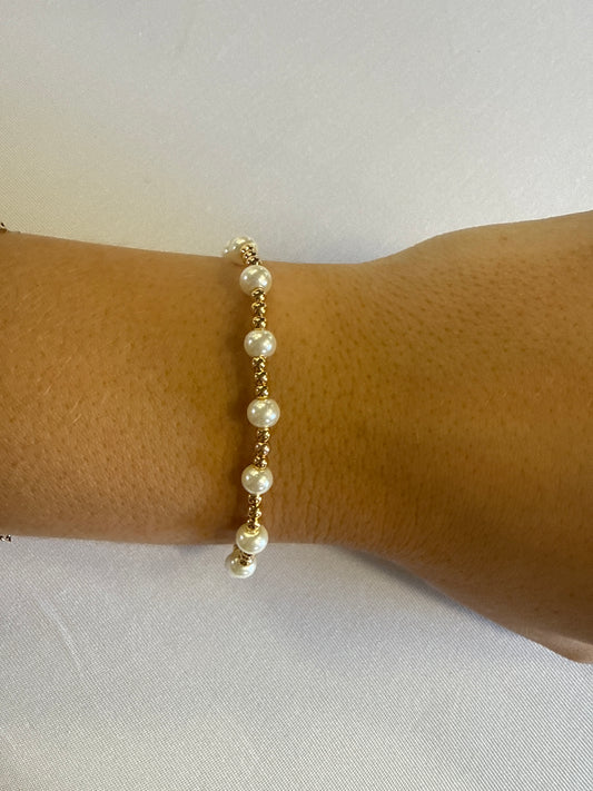 18K Gold Pleated Waterproof Pearl Bracelet