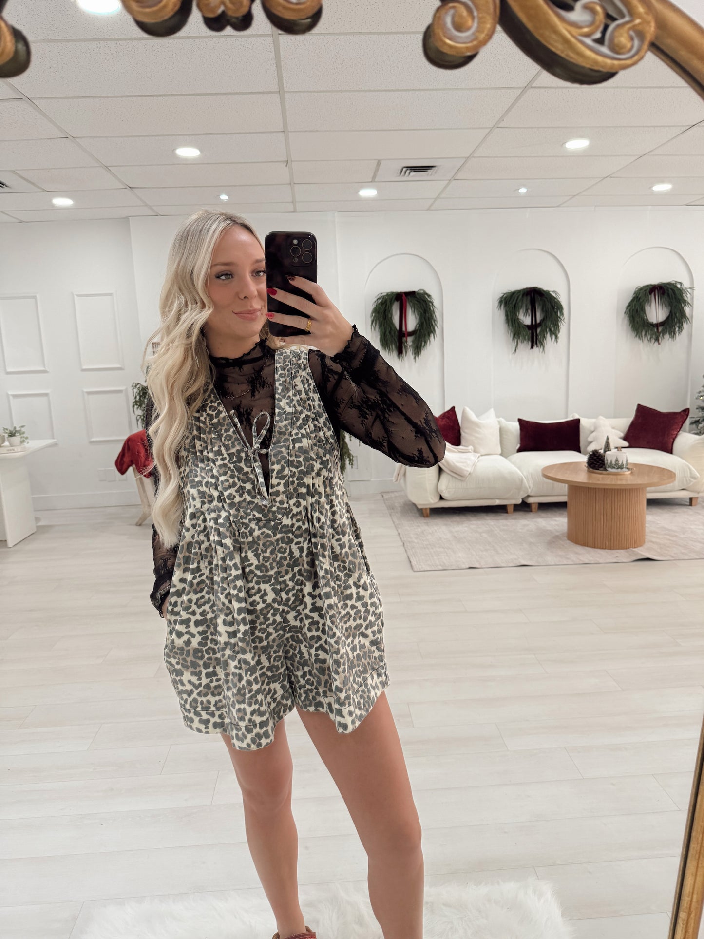 Leopard Pleated V Neck Sleeveless Romper