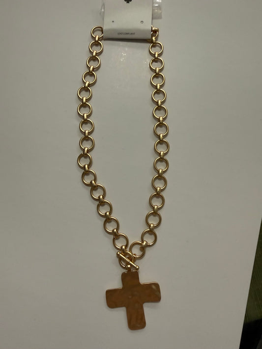 Gold Open Chain with Textured Cross