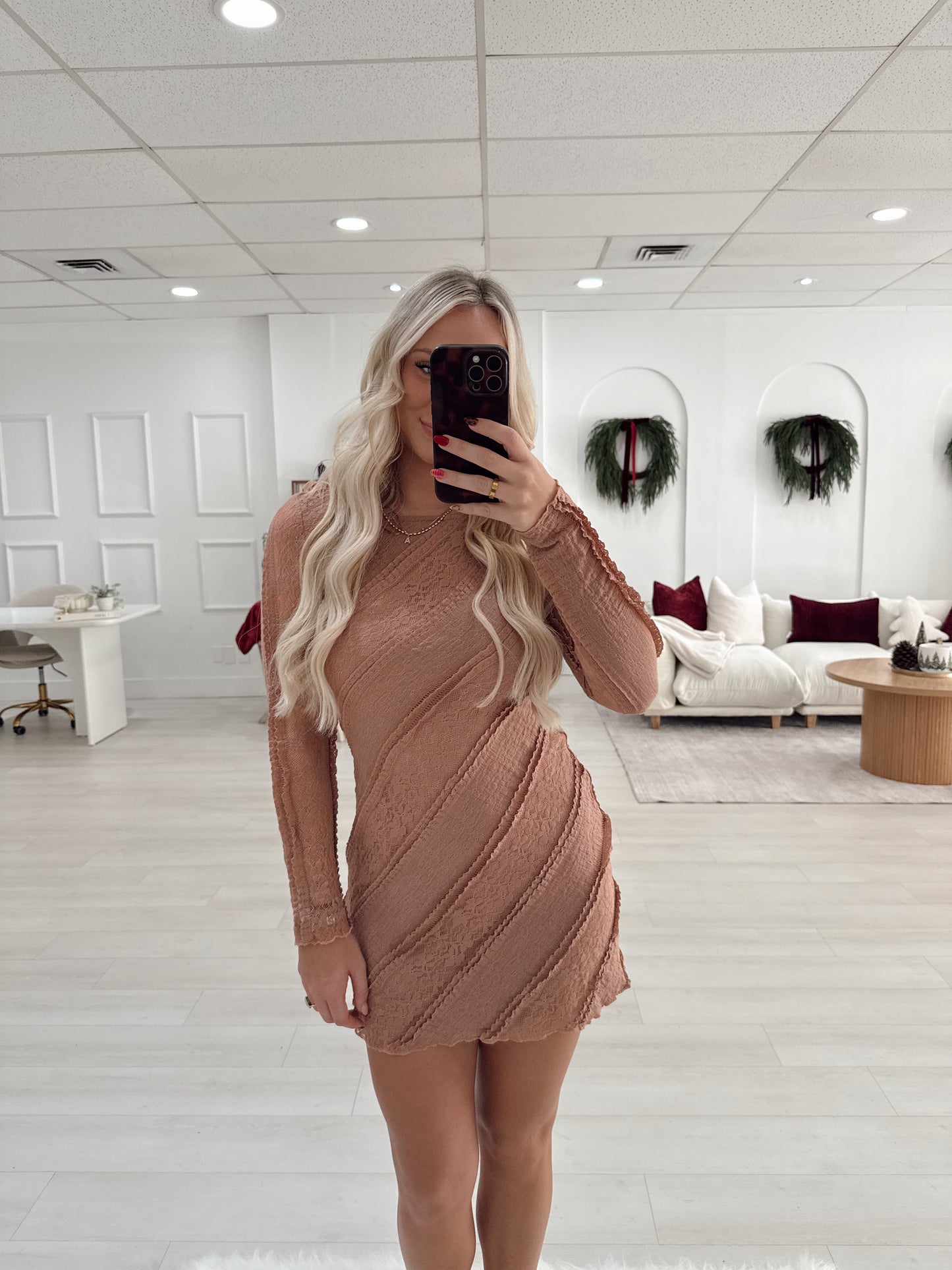 Rust Romantic Lace Mini Dress