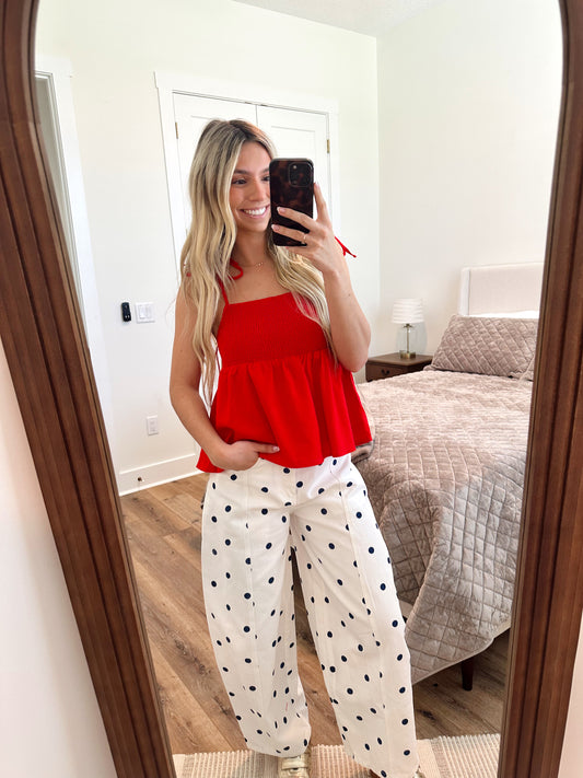 Blue Polka Dot Barrel Jeans