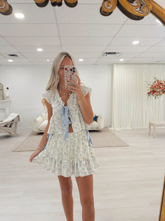 Blue Vintage Petals Top