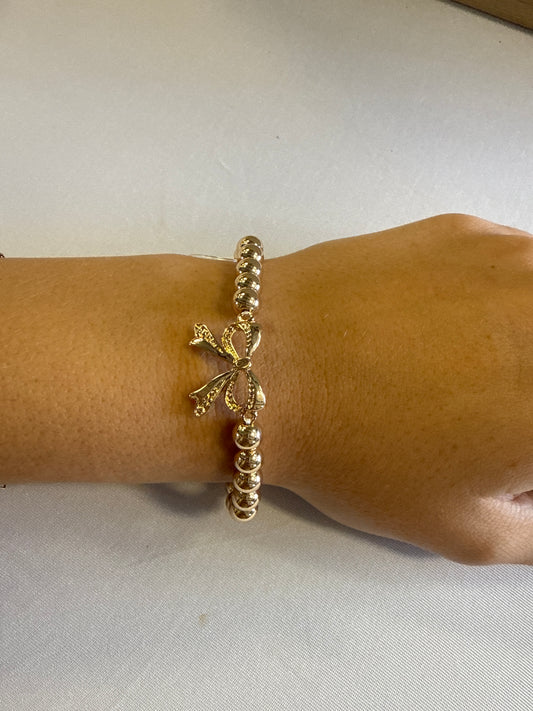 Gold Beaded Bracelet with Gold Metal Bow