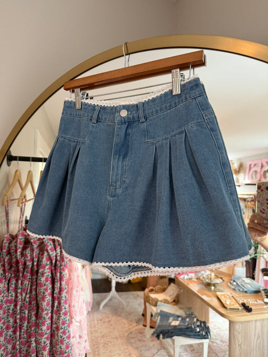 Lace Trim Denim Shorts