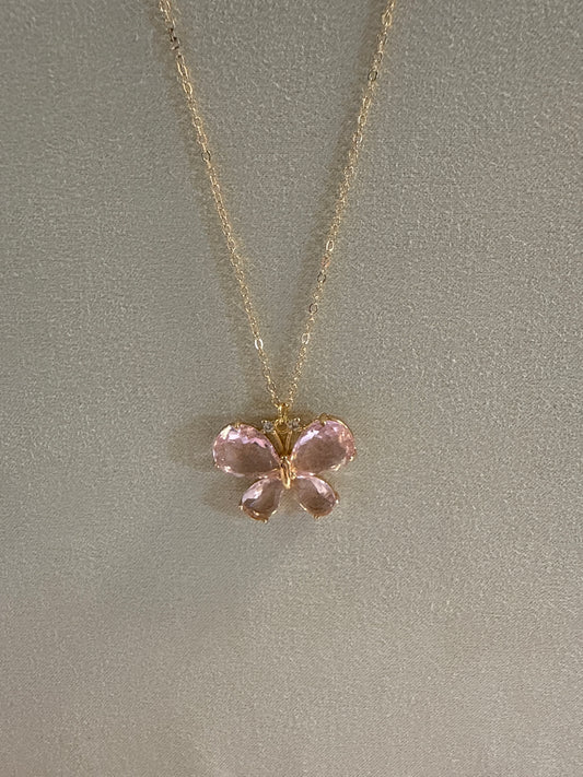 Pink Butterfly Pendant Necklace