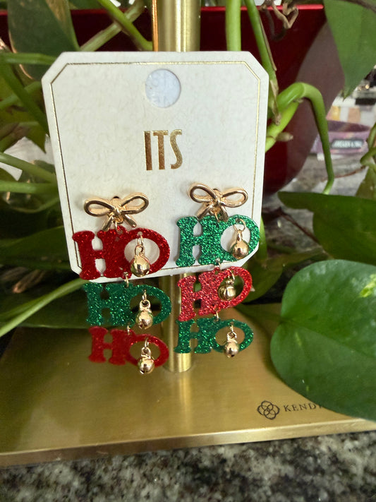 Christmas HO HO HO Green & Red Earrings