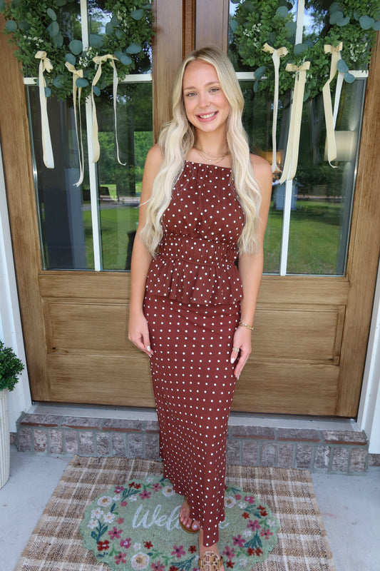 Brown Polka Dot Halter Top