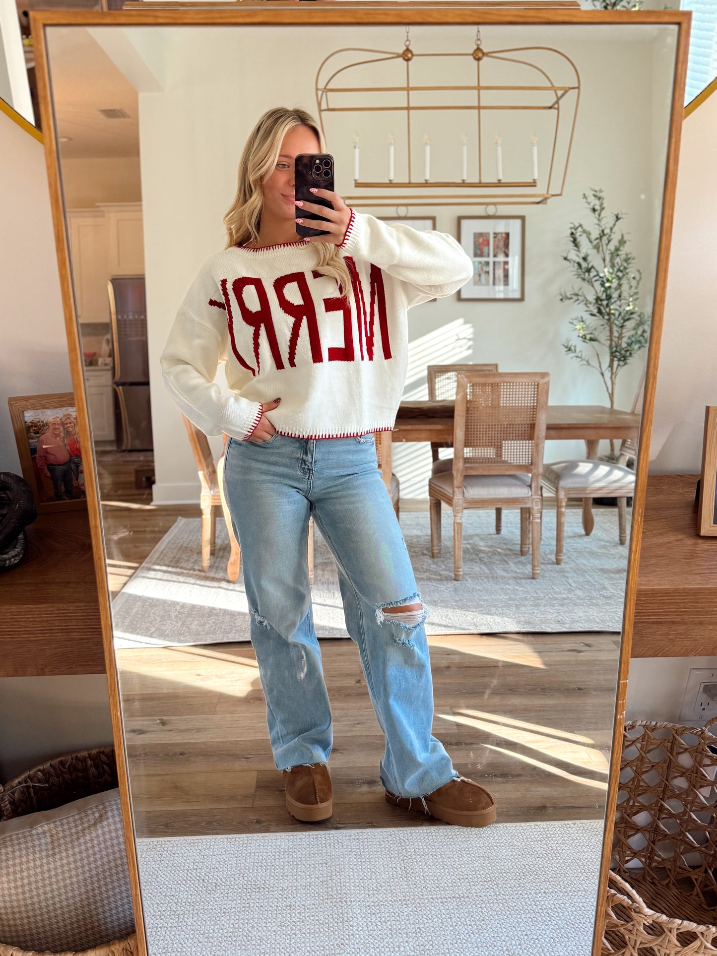 Ivory with Red Merry Stitch Sweater