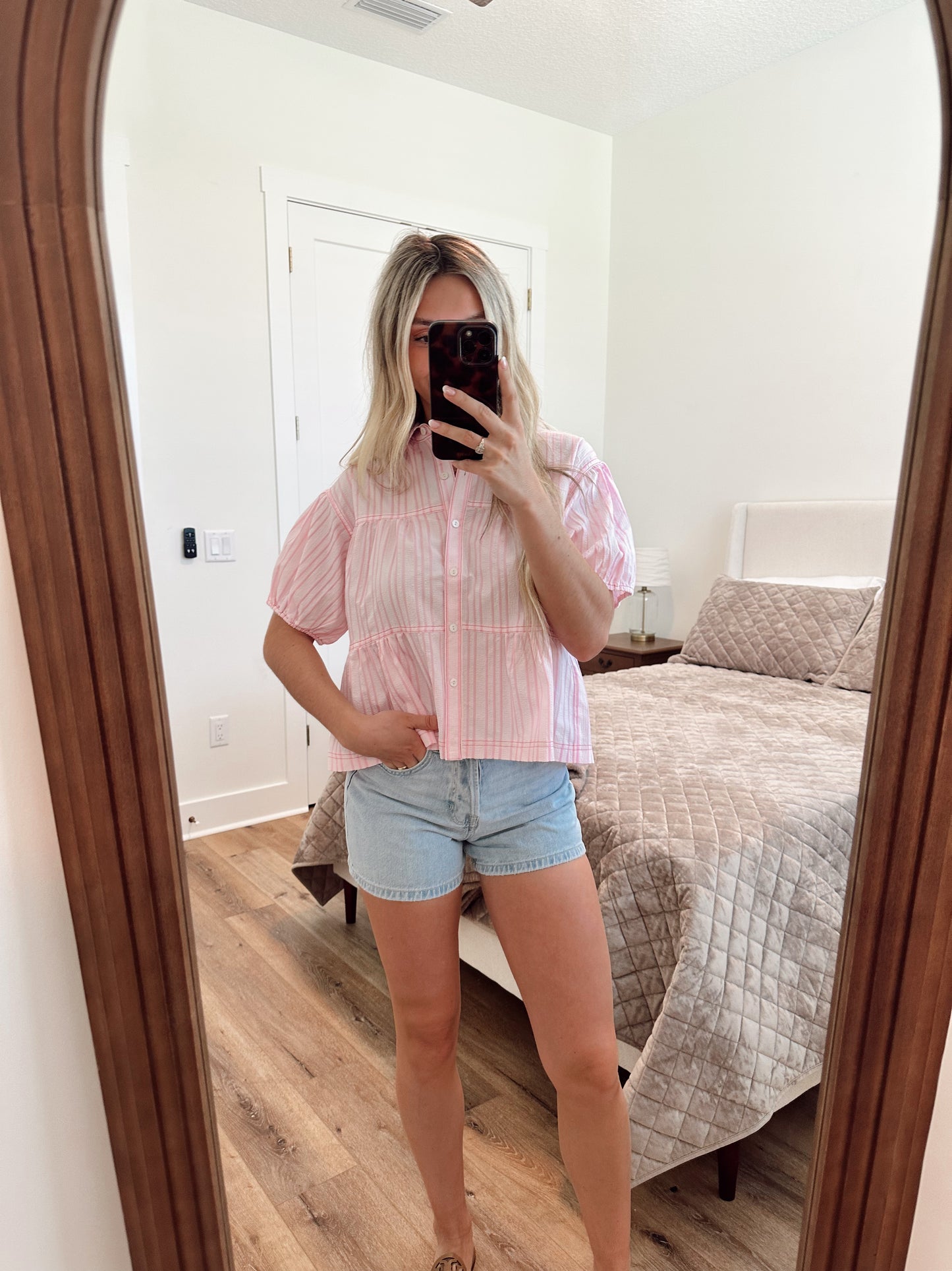 Pink Striped Babydoll Blouse