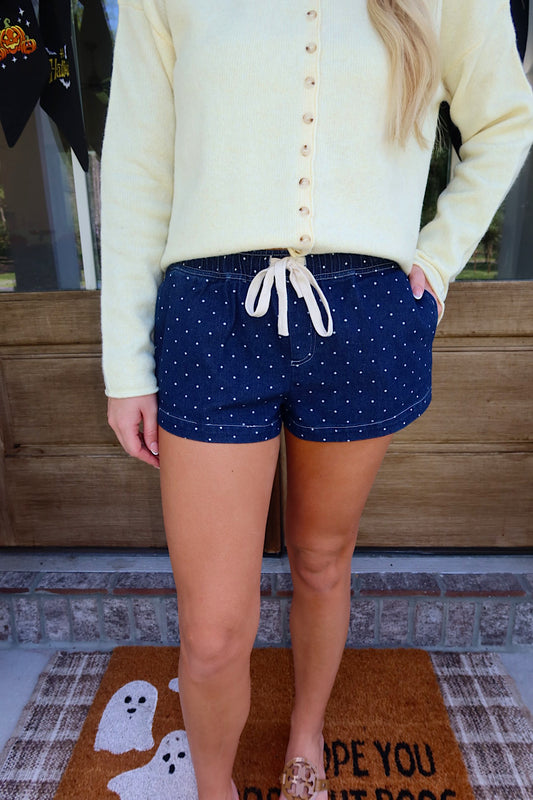 Low Rise Denim Polka Dot Shorts