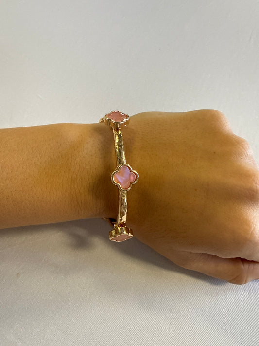 Gold Bow Stretch Bracelet with Pink Stone