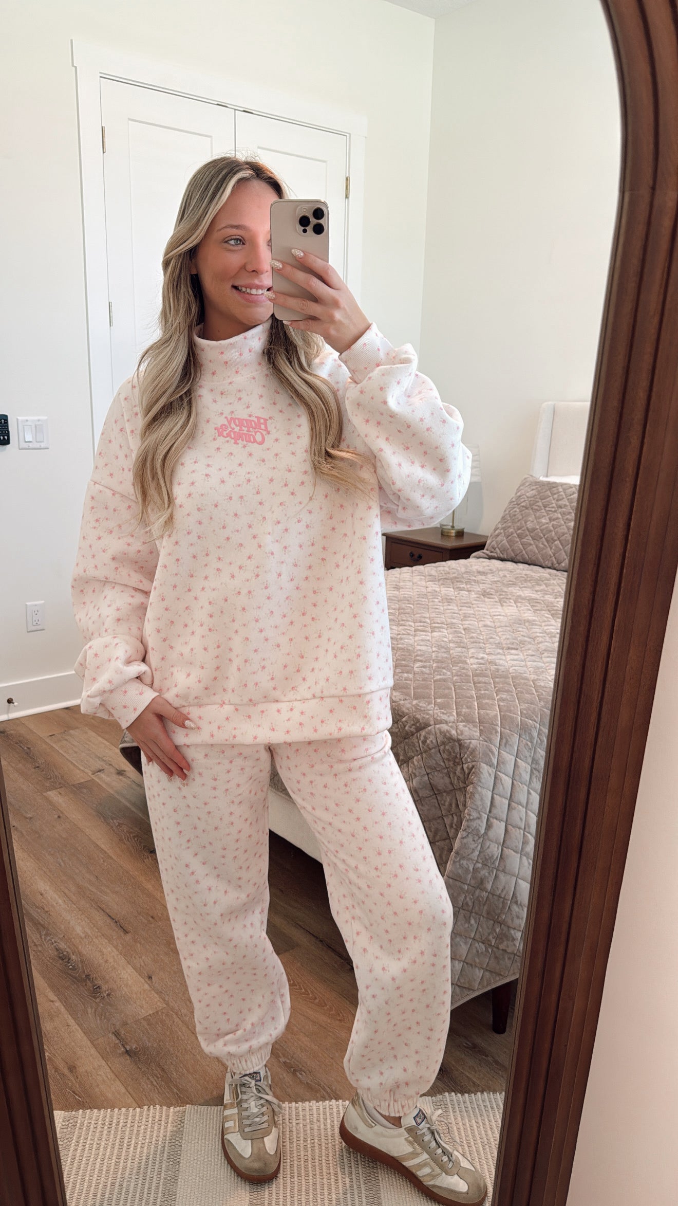 Pink Floral Happy Camp3r Mockneck