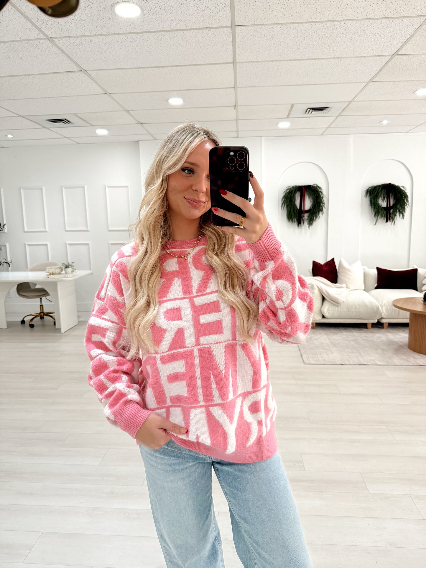 Pink Merry Color Block Sweater
