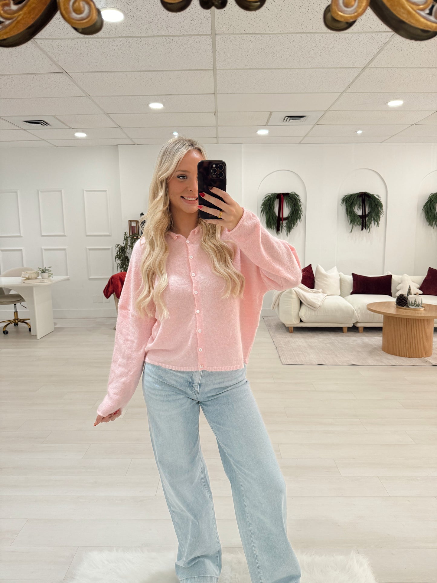 Lightweight Button Down Cardigan-Pink