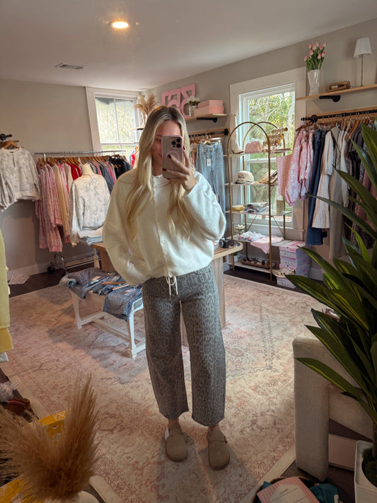 High Rise Leopard Barrel Jeans