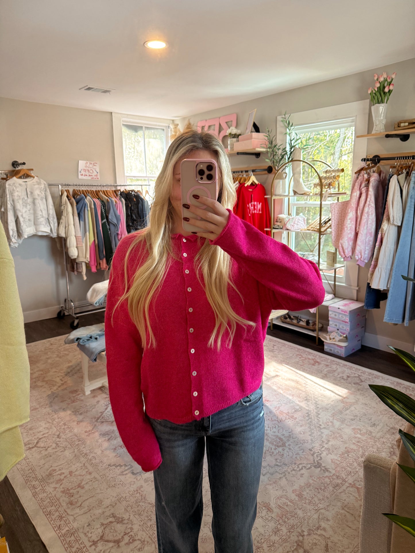 Fuchsia Button Down Cardigan