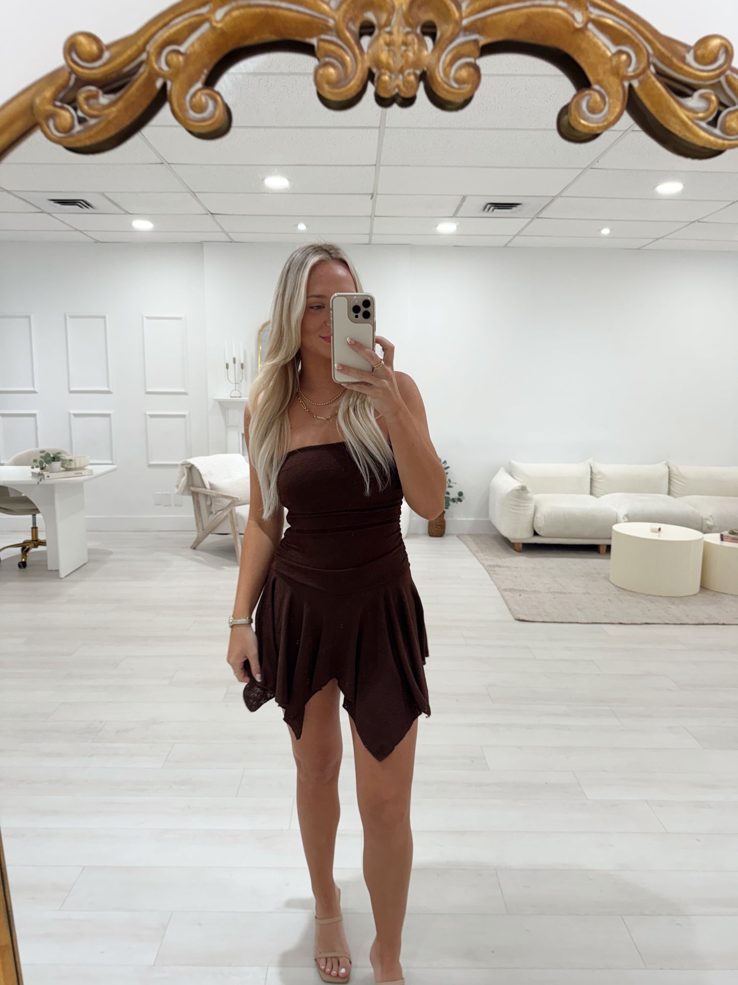 Bronze Bloom Mini Dress