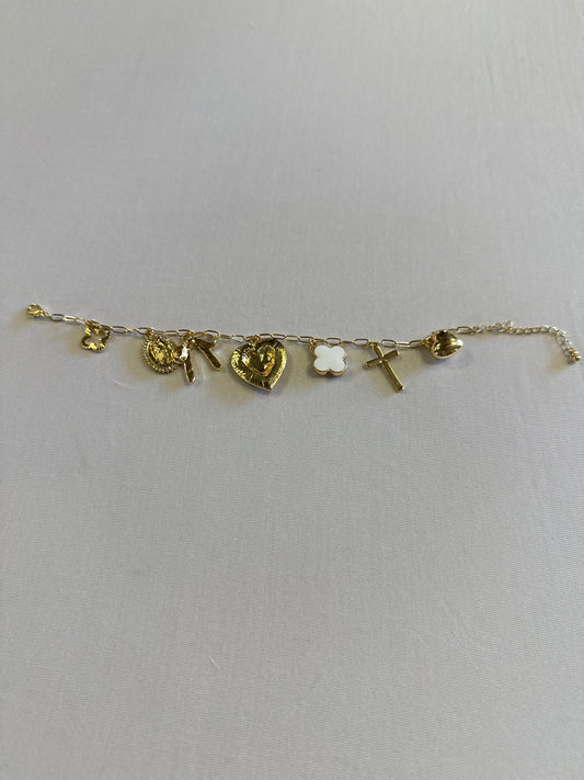 Clover, Heart, Bow, Cross Charm Bracelet with extension