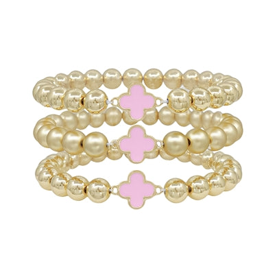 Gold Bracelet with Pink Clover