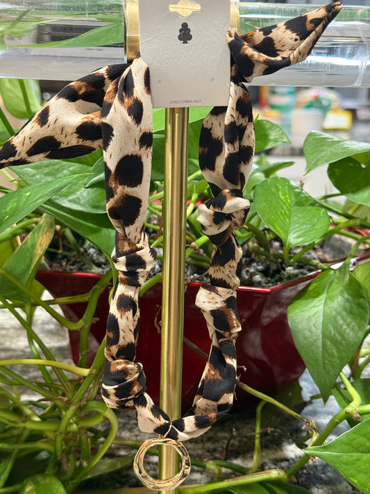 Leopard Print Scarf Necklace with Circle Charm